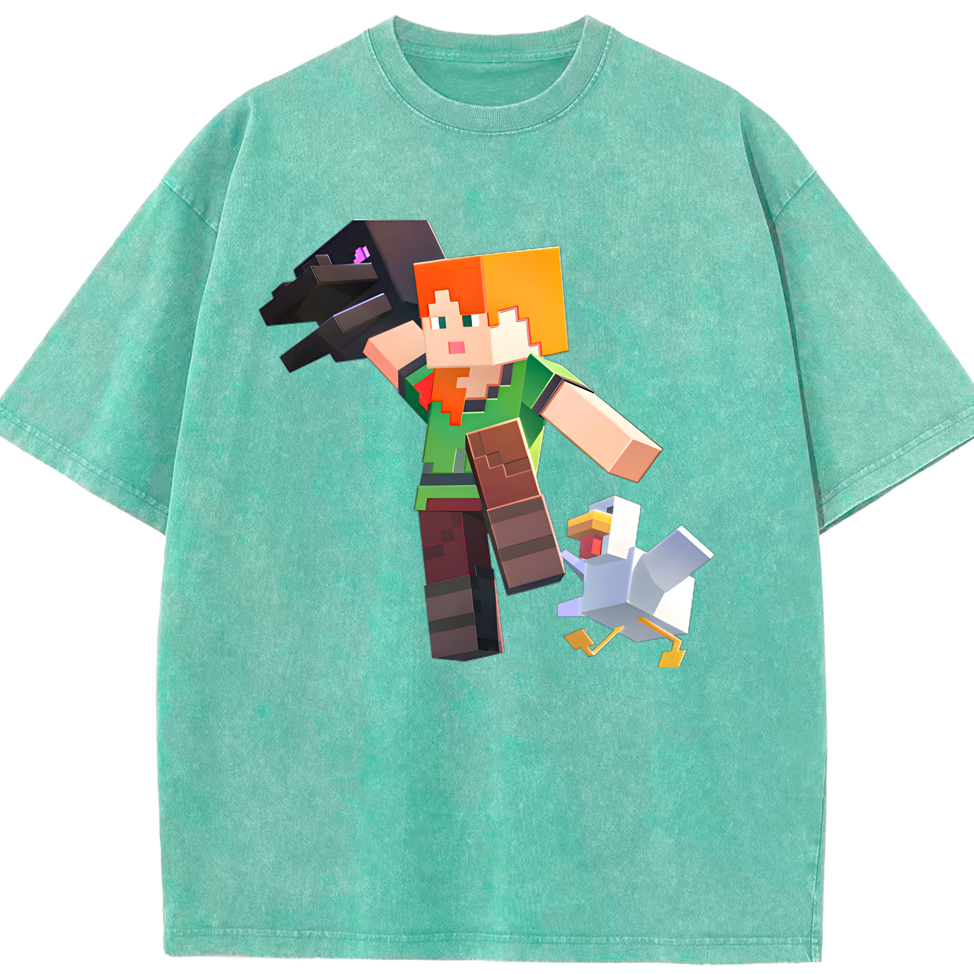 （画像用） マインクラフト ブロックの世界 Minecraft MC Block world 綿100% ヴィンテージ風 半袖Tシャツ（フロントプリント）